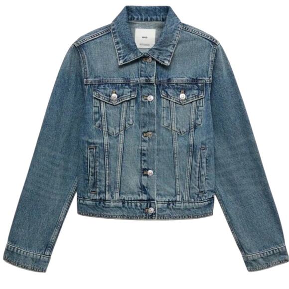 MNG Mango Denim Trucker Jacket Womens Large Blue Distressed Baddie Streetwear - Picture 10 of 10